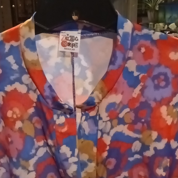 ZIG ZAG SRIPE floral multi-colored blouse w pleated front & elastic cuffs Sz OS - Picture 3 of 10